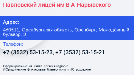 Павловский лицей им В А Нарывского - визитка