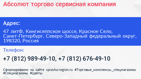 Абсолют торгово сервисная компания - визитка