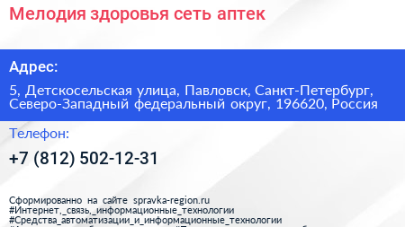 Мелодия здоровья сеть аптек - визитка