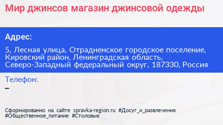 Мир джинсов магазин джинсовой одежды - визитка