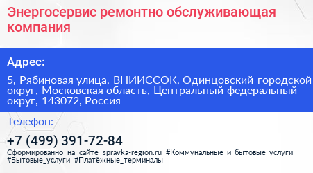 Энергосервис ремонтно обслуживающая компания - визитка