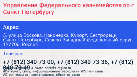 Управление Федерального казначейства по г Санкт Петербургу - визитка