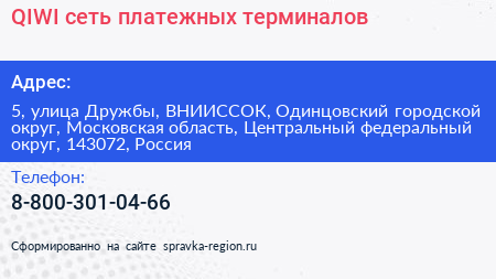QIWI сеть платежных терминалов - визитка