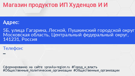 Магазин продуктов ИП Худенцов И И  - визитка