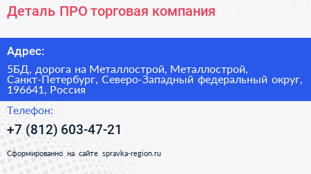 Деталь ПРО торговая компания - визитка