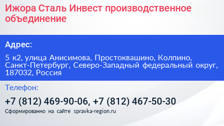 Ижора Сталь Инвест производственное объединение - визитка