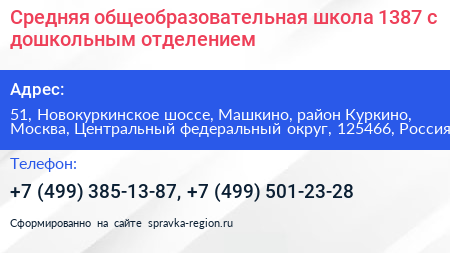 Средняя общеобразовательная школа 1387 с дошкольным отделением - визитка