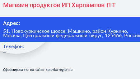 Магазин продуктов ИП Харлампов П Т  - визитка