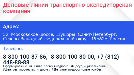 Деловые Линии транспортно экспедиторская компания - визитка