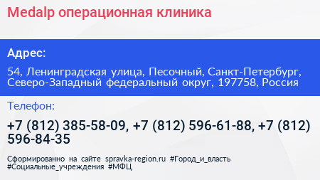 Medalp операционная клиника - визитка