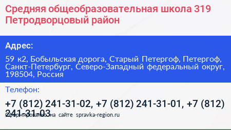 Средняя общеобразовательная школа 319 Петродворцовый район - визитка