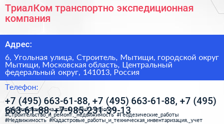 ТриалКом транспортно экспедиционная компания - визитка