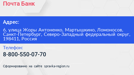 Почта Банк - визитка