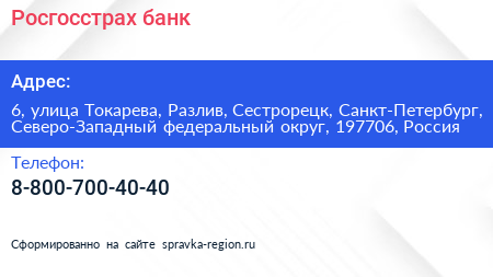 Росгосстрах банк - визитка
