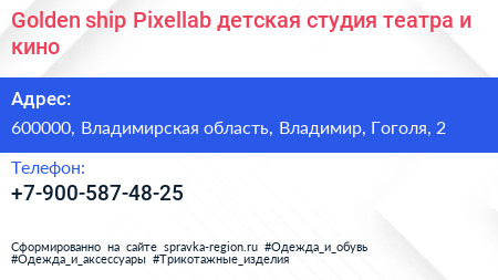 Golden ship Pixellab детская студия театра и кино - визитка