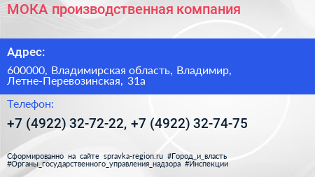 МОКА производственная компания - визитка