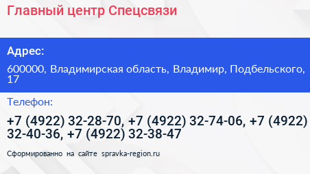 Главный центр Спецсвязи - визитка
