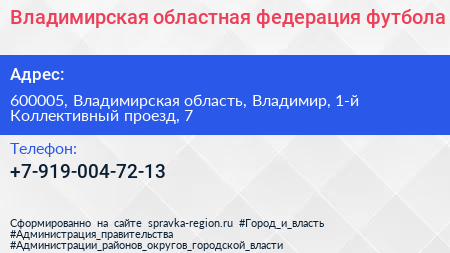 Владимирская областная федерация футбола - визитка