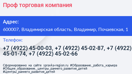 Проф торговая компания - визитка