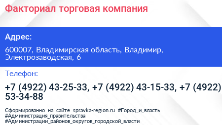 Факториал торговая компания - визитка