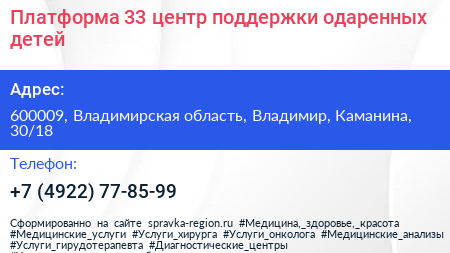 Платформа 33 центр поддержки одаренных детей - визитка
