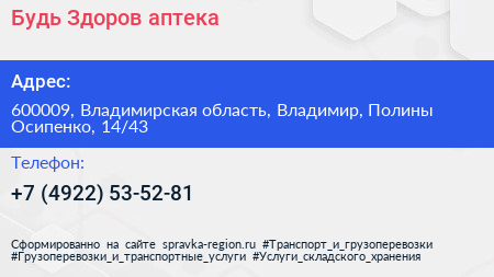 Будь Здоров аптека - визитка