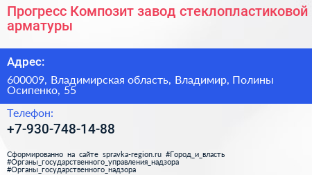 Прогресс Композит завод стеклопластиковой арматуры - визитка