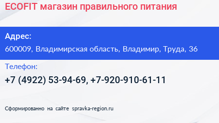 ECOFIT магазин правильного питания - визитка