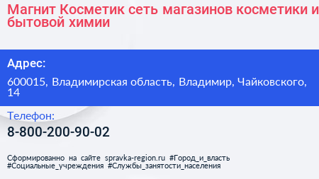 Магнит Косметик сеть магазинов косметики и бытовой химии - визитка
