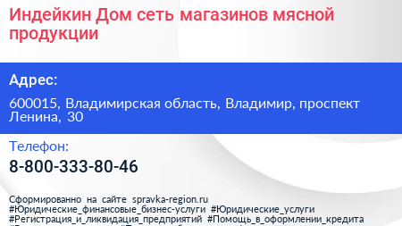 Индейкин Дом сеть магазинов мясной продукции - визитка