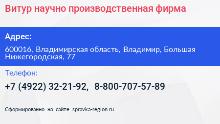 Витур научно производственная фирма - визитка