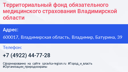 Территориальный фонд обязательного медицинского страхования Владимирской области - визитка
