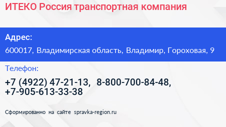 ИТЕКО Россия транспортная компания - визитка