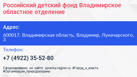 Российский детский фонд Владимирское областное отделение - визитка
