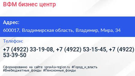 ВФМ бизнес центр - визитка