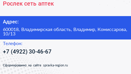 Рослек сеть аптек - визитка