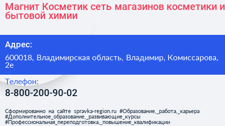 Магнит Косметик сеть магазинов косметики и бытовой химии - визитка