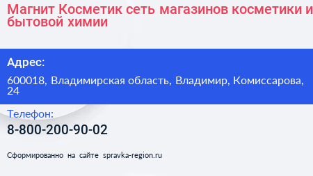 Магнит Косметик сеть магазинов косметики и бытовой химии - визитка