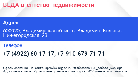 ВЕДА агентство недвижимости - визитка