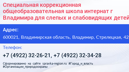 Специальная коррекционная общеобразовательная школа интернат г Владимира для слепых и слабовидящих детей - визитка