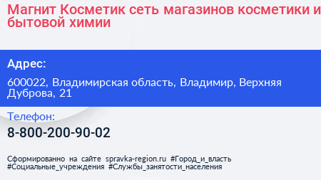 Магнит Косметик сеть магазинов косметики и бытовой химии - визитка