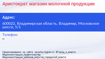 Аристократ магазин молочной продукции - визитка