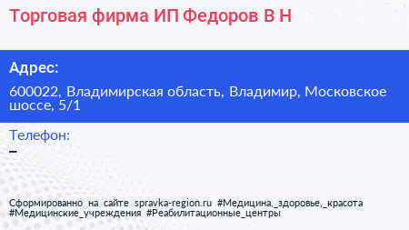 Торговая фирма ИП Федоров В Н  - визитка