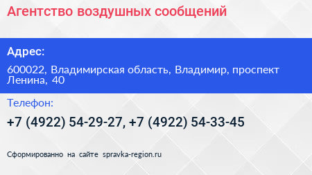 Агентство воздушных сообщений - визитка