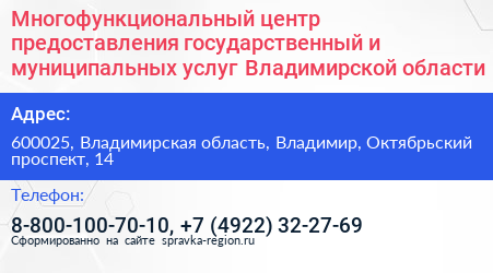 Многофункциональный центр предоставления государственный и муниципальных услуг Владимирской области - визитка