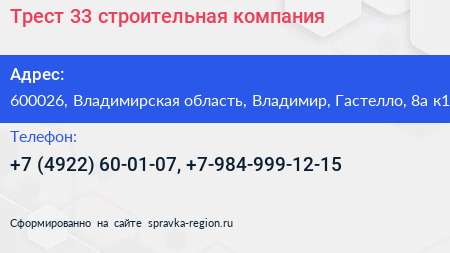 Трест 33 строительная компания - визитка