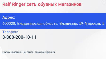 Ralf Ringer сеть обувных магазинов - визитка