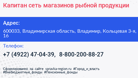 Капитан сеть магазинов рыбной продукции - визитка