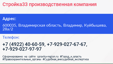 Стройка33 производственная компания - визитка