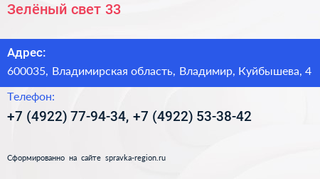 Зелёный свет 33 - визитка